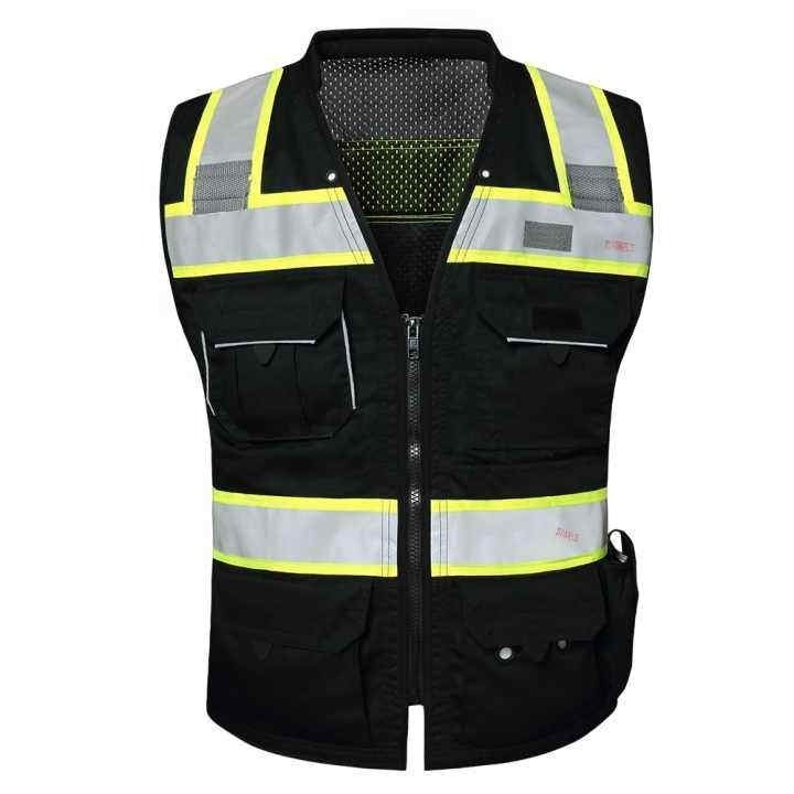 Customized Black Work Class 2 Safety Vest with Reflective Material Company Logo Pockets Custom Color Fluorescent Visibility