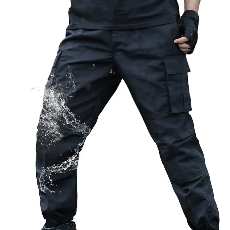 Men's Security Guard Black Pants Outdoor Apparel Water Repellent Ripstop Cargo Lightweight Hiking Work Pants