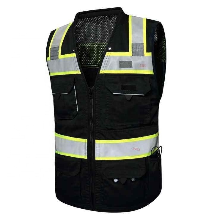 Customized Black Work Class 2 Safety Vest with Reflective Material Company Logo Pockets Custom Color Fluorescent Visibility