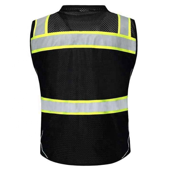 Customized Black Work Class 2 Safety Vest with Reflective Material Company Logo Pockets Custom Color Fluorescent Visibility