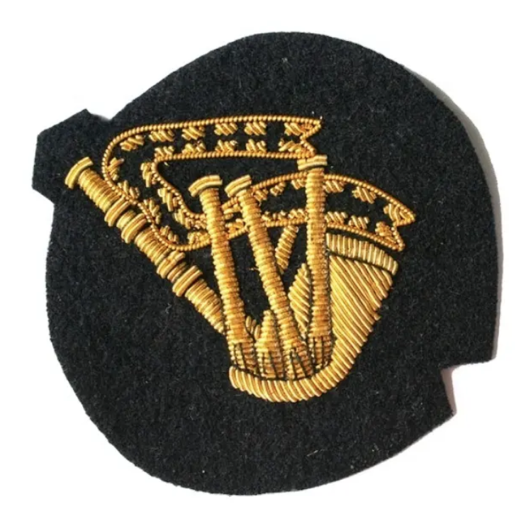 Custom Embroidered Patch 3d Drum Major Gold Bullion Made OEM Customized Gold & White Bullion Wire Hand Embroidered Patch Emblem