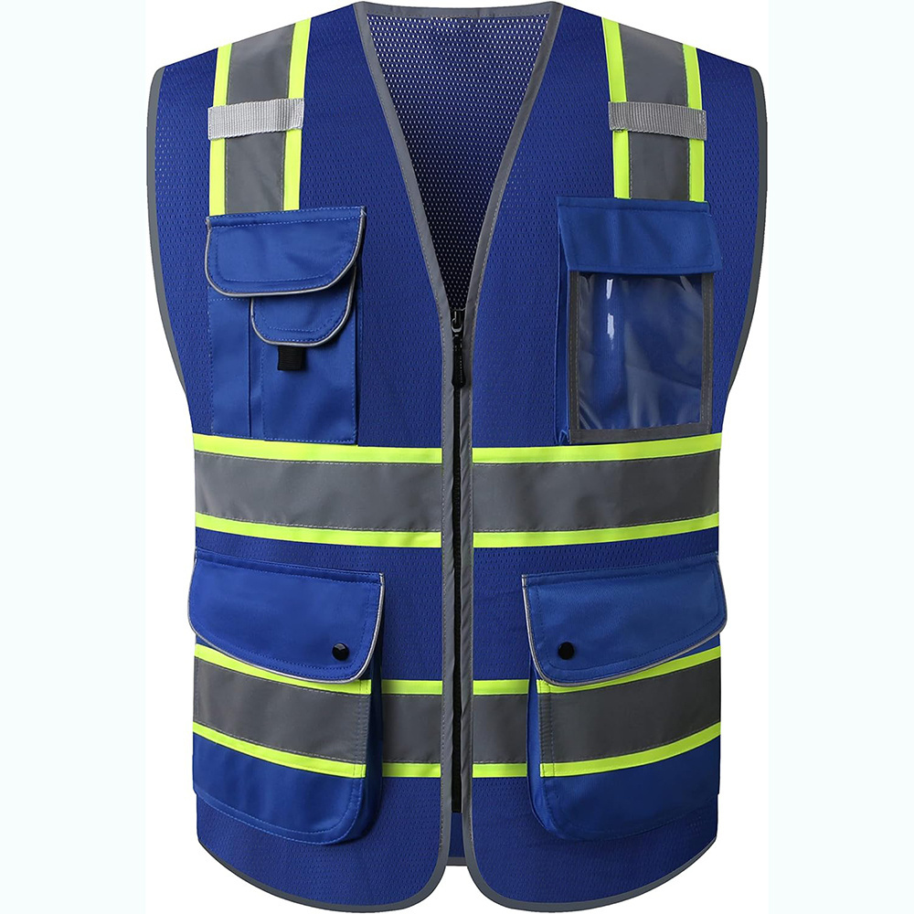 Mens Work Vest with Pockets Custom Logo Breathable Summer Class 2 Hi Vis Safety Vest Jacket Construction Safety Road Labor Vest