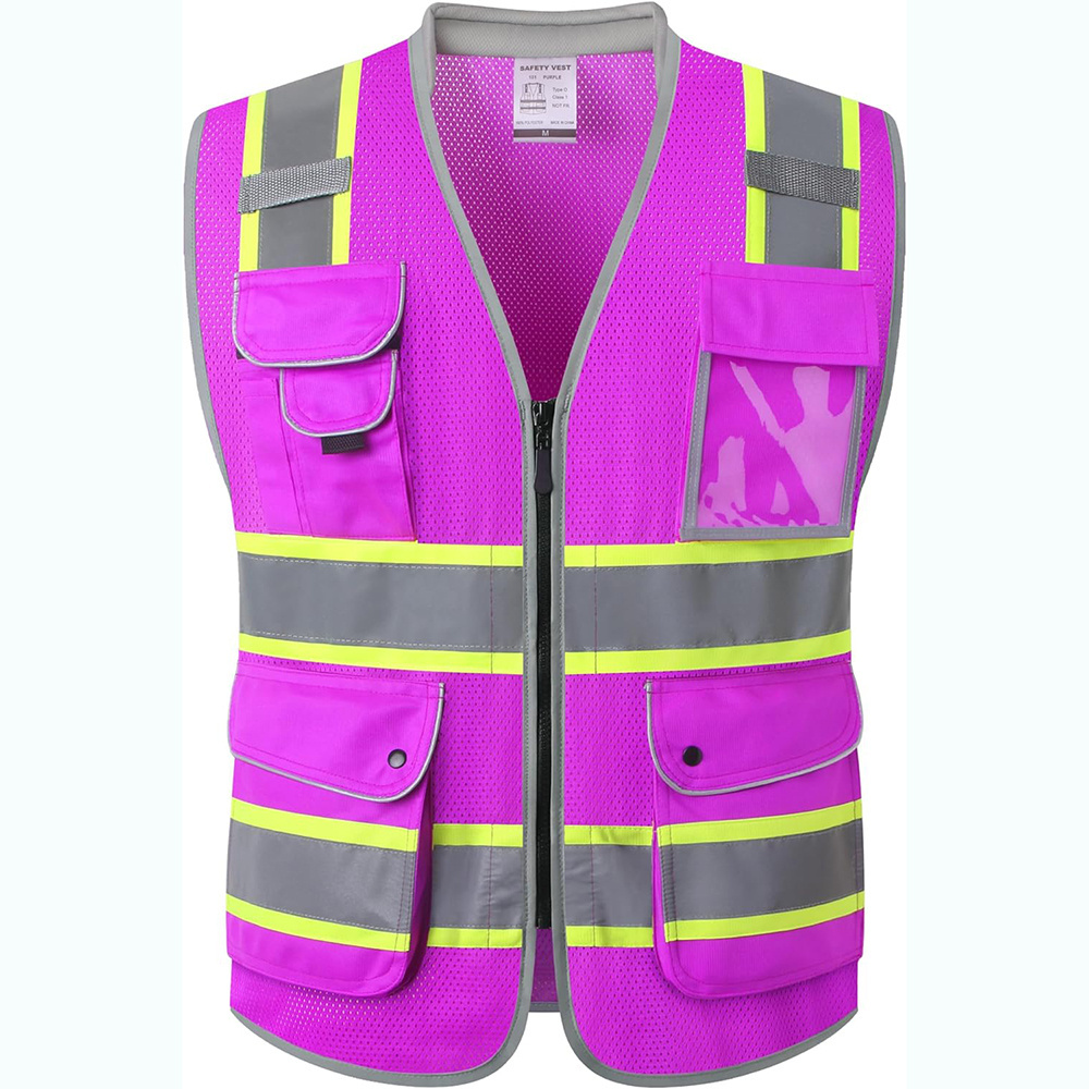 Mens Work Vest with Pockets Custom Logo Breathable Summer Class 2 Hi Vis Safety Vest Jacket Construction Safety Road Labor Vest