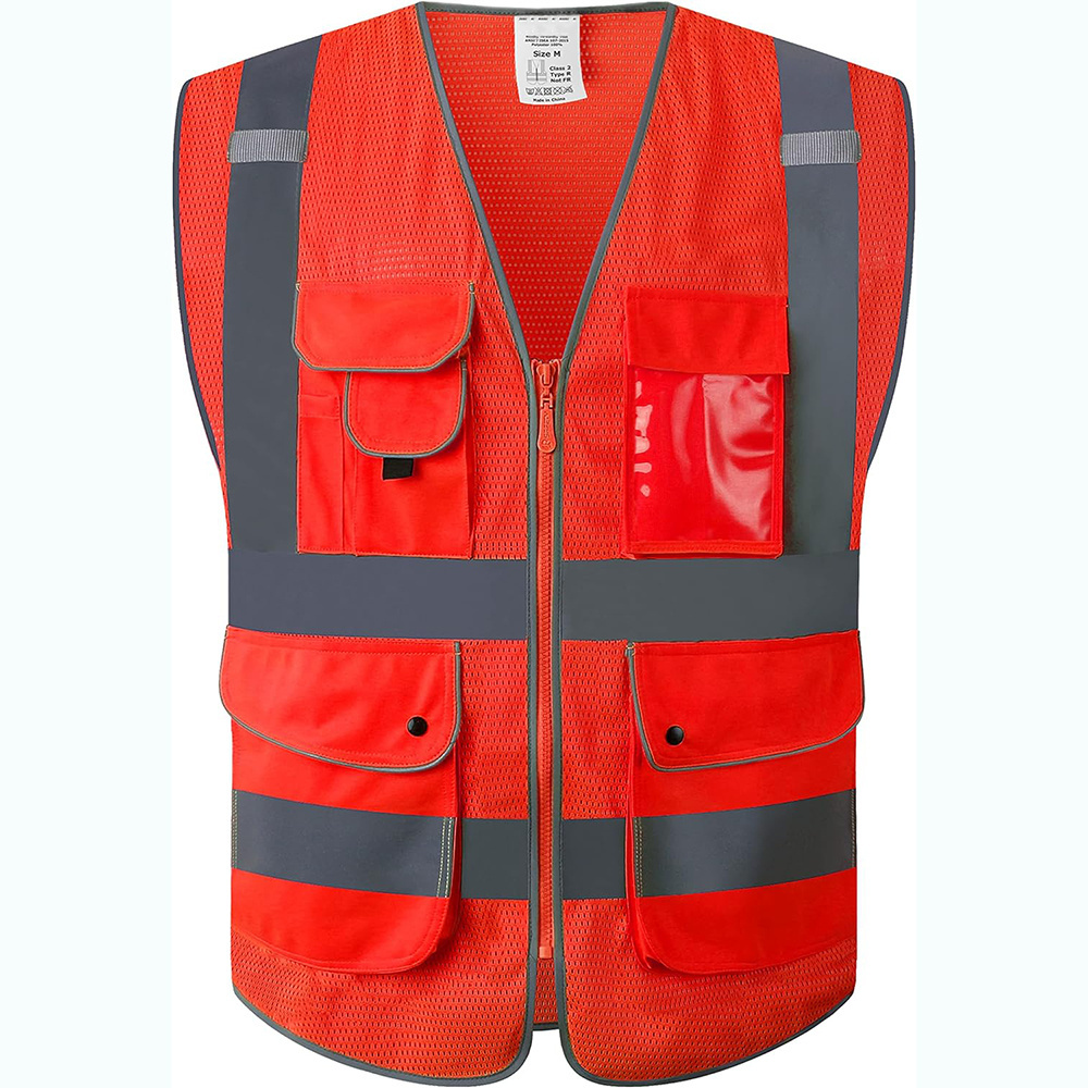 Orange Safety Vest Custom Logo Breathable Summer Class 2 Hi Vis Safety Vest Jacket Construction Men Reflective Security Vest