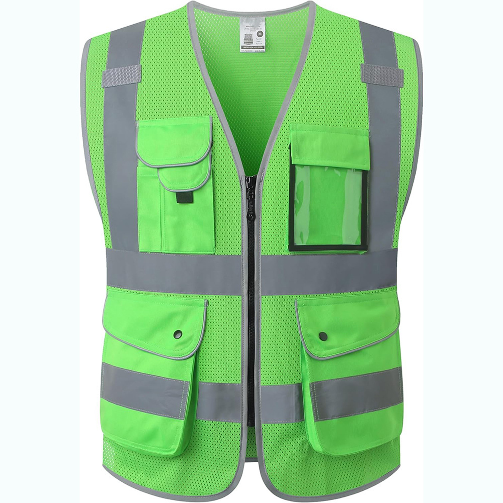 Mens Work Vest with Pockets Custom Logo Breathable Summer Class 2 Hi Vis Safety Vest Jacket Construction Safety Road Labor Vest