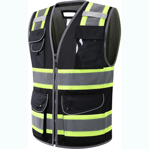 Mens Work Vest with Pockets Custom Logo Breathable Summer Class 2 Hi Vis Safety Vest Jacket Construction Safety Road Labor Vest