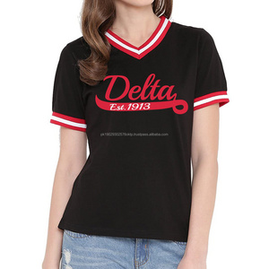 Top quality screen printing embroidery Delta Sigma Theta 1913 V-neck sorority and fraternity T-shirt