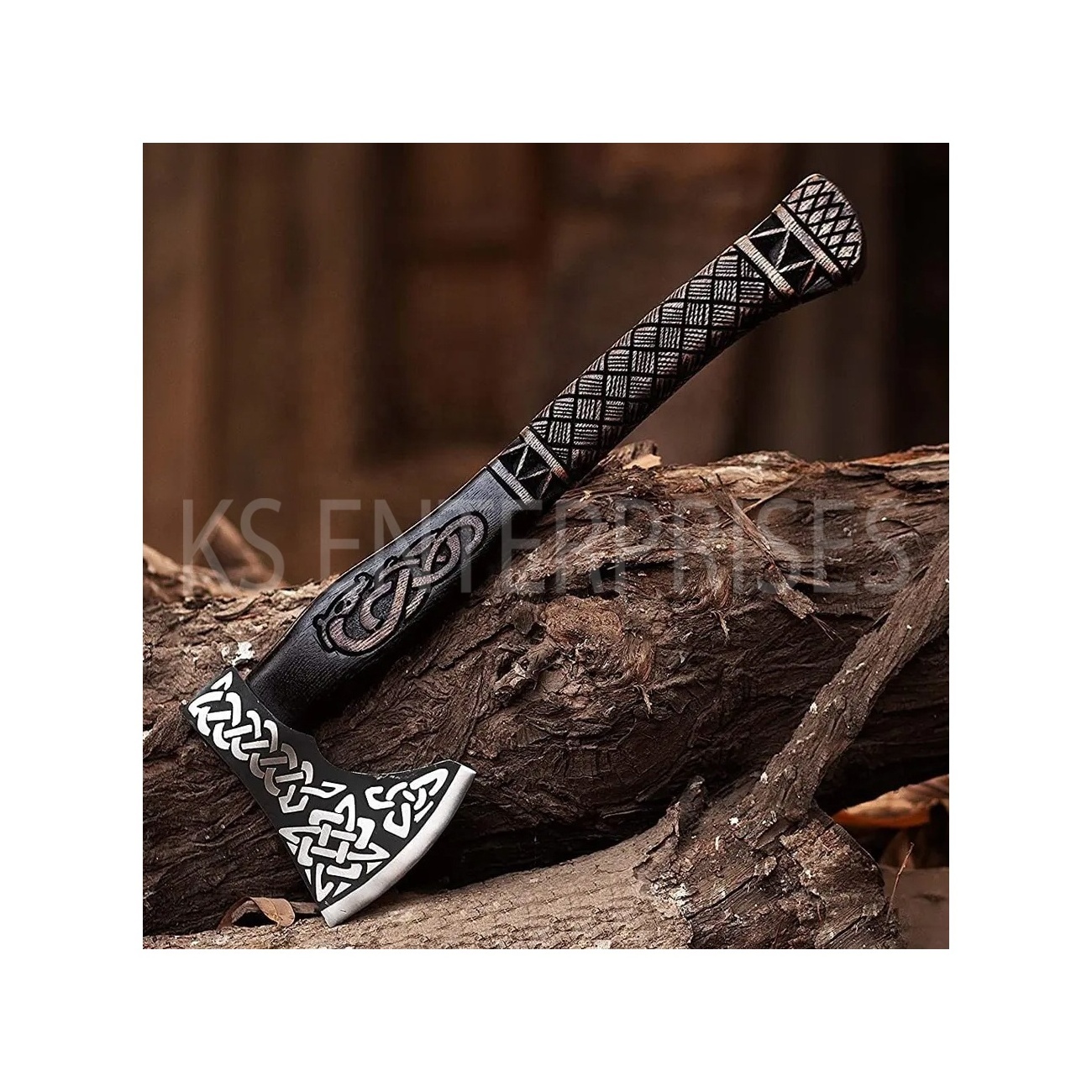 Hot Selling High Quality Viking Axes Hand Forged Engraved Handle High Carbon Steel Etched Blade Camping Tomahawk Hatchet Axe