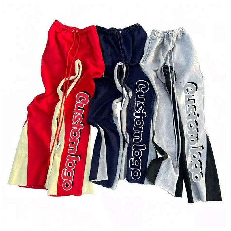 Custom Wholesale Jogger Sweat Flared Pants Graffiti Paint Splatters Breathable Flare Pants Stacked Flare Sweat Pants Men