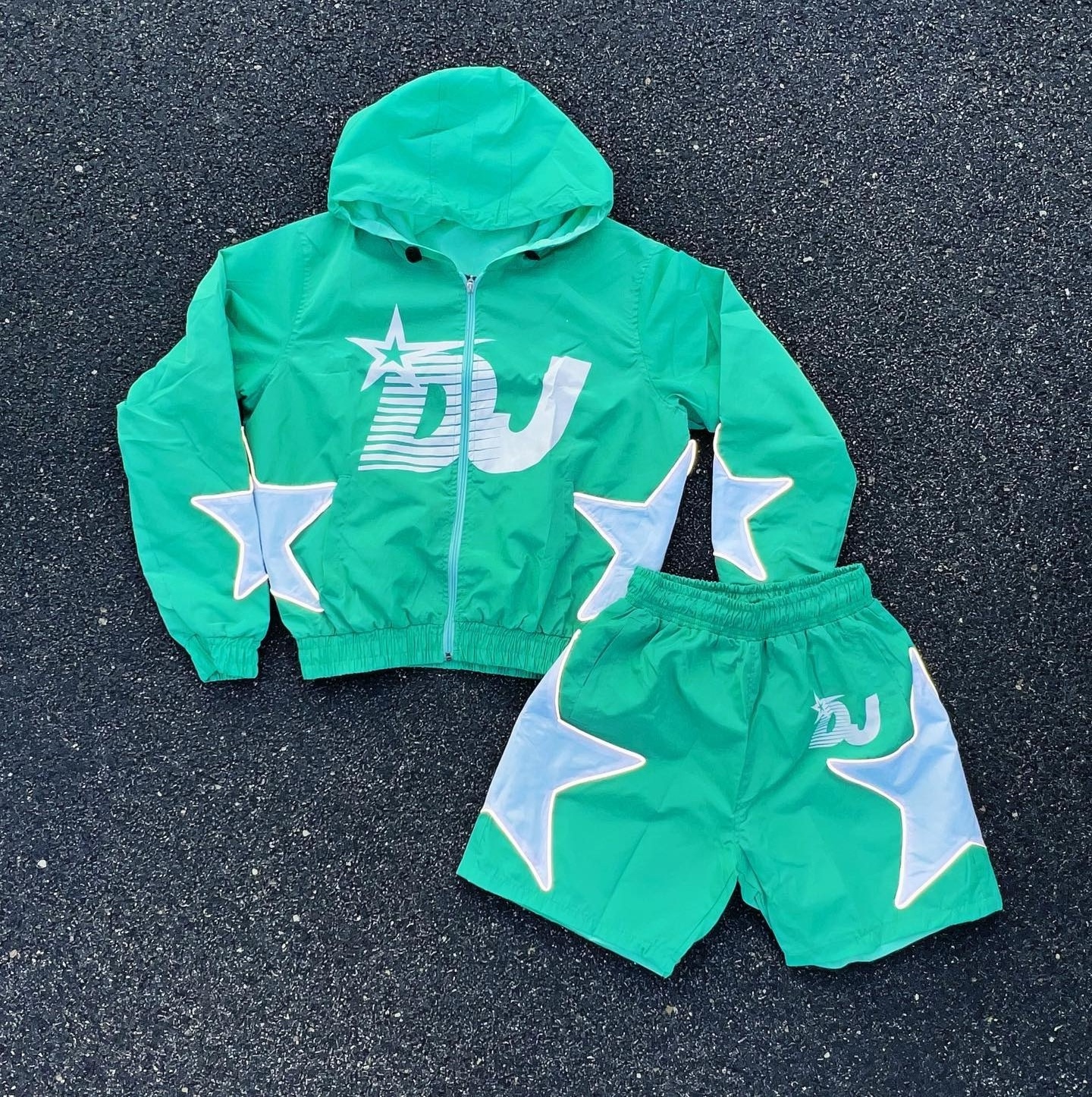 2023 men sets two piece custom windbreaker shorts and jacket tracksuit reflective zip up nylon two piece windbreaker short set