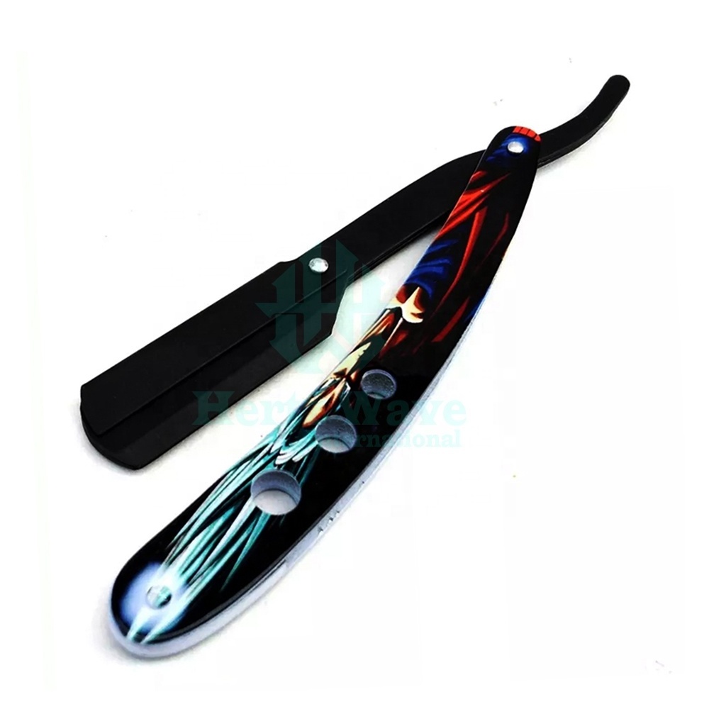 Hot Selling Light Weight Men Grooming Barber Razor Holder Antique Printed Folding Shaving Barber Straight Easy Folding Razor