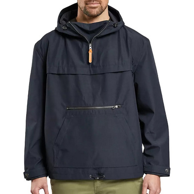 OEM Custom Men's Solid Half Zipper Polyester Hooded kangaroo Pocket Windbreaker Jacket Softshell Jacket