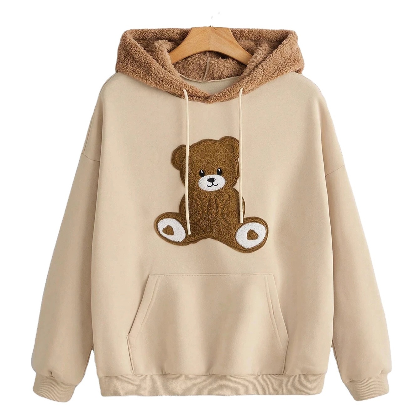 Men Teddy Sherpa Fleece Fur Sweatshirt With Custom Logo Best Quality Men Fur Hoodies With Kangaroo Pocket