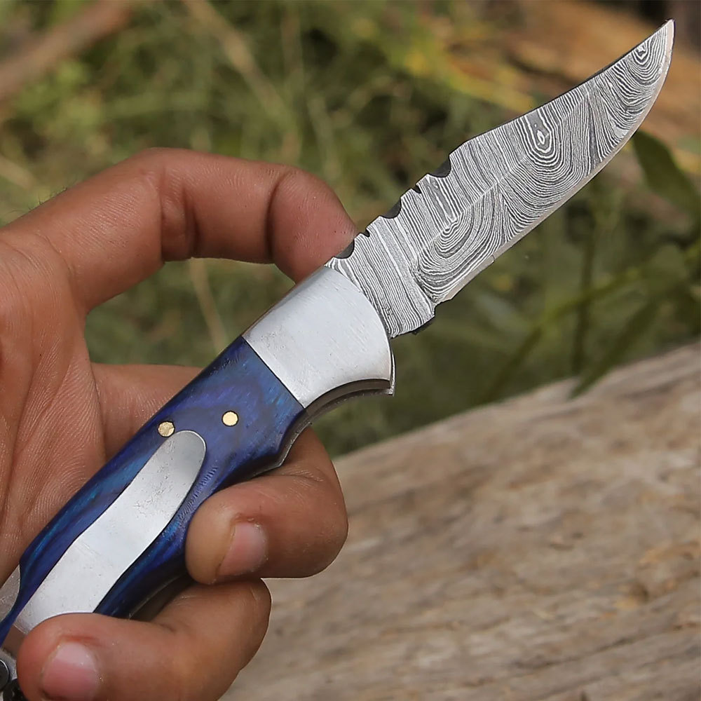 Damascus Steel Folding Knife For Outdoor Survival / Customized Handmade Damascus Steel Blade Folding Knives