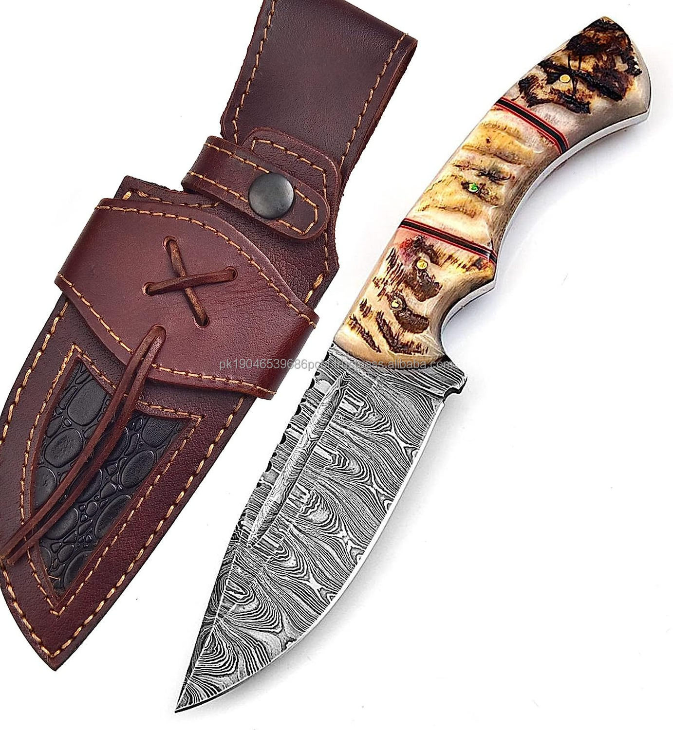 Damascus Steel Pakistan Made High Quality Hunting Knife Finished Product Wholesale Outdoor Hunting Knife Camping Hiking Sheath