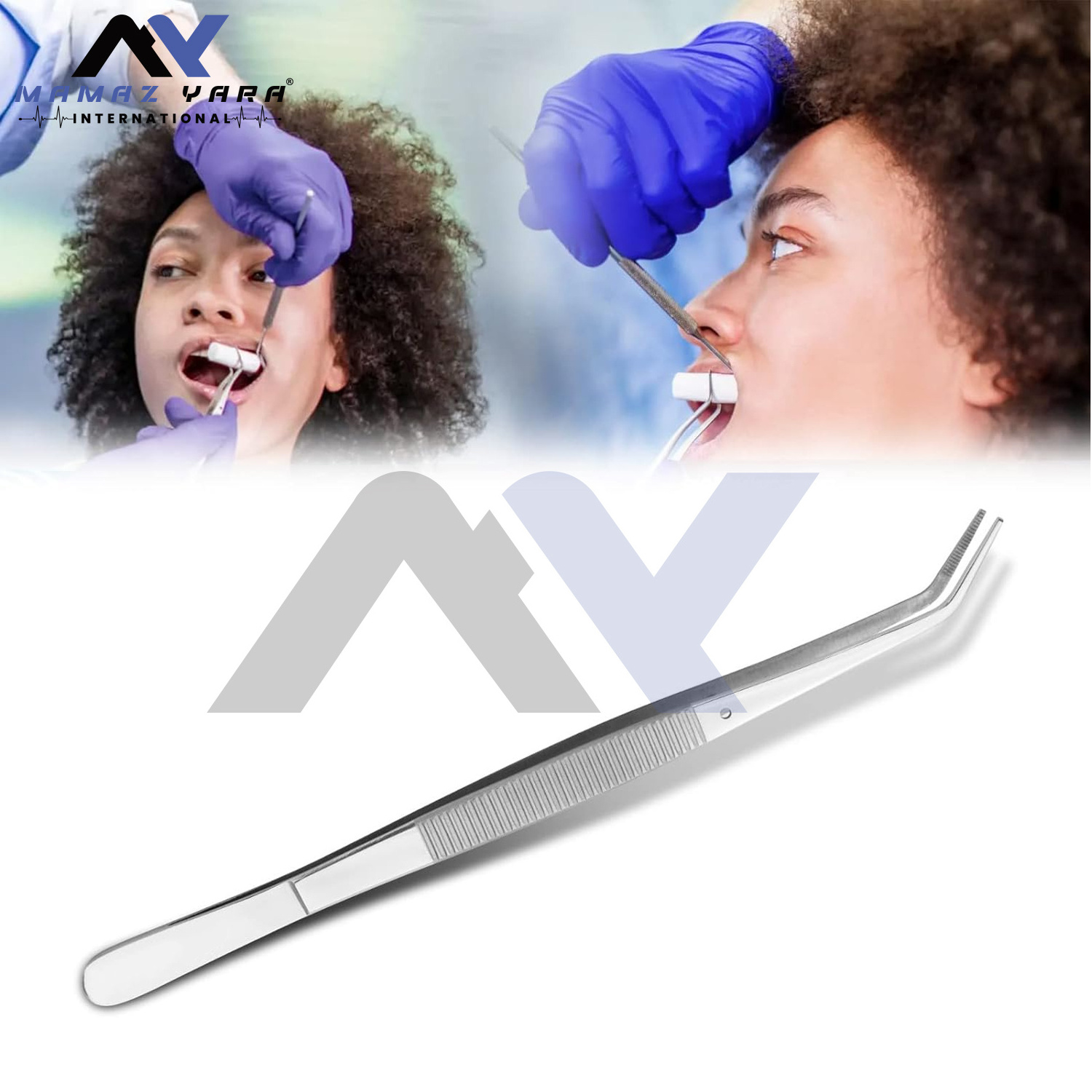 Dental College Tweezer Stainless Steel Curved Serrated Tip Multipurpose Forceps Oral Care Denture Teeth Cleaning