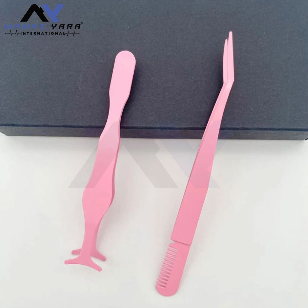 2pcs/set Pink Lash Comb & Seahorse Shaped Clamp False Eyelash Applicator Beauty Tool Seahorse shaped clamp