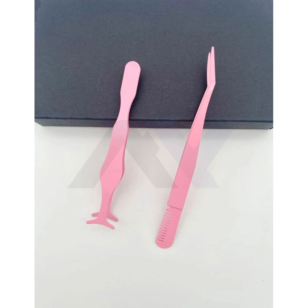 2pcs/set Pink Lash Comb & Seahorse Shaped Clamp False Eyelash Applicator Beauty Tool Seahorse shaped clamp