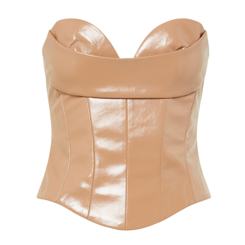 Fancy Shape Strapless Corset Top Women Patent PU Leather Corset Top quality Body shaper Steampunk Bustier Vest