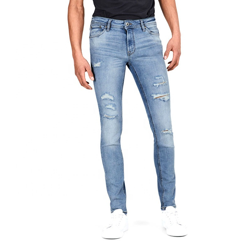 Wholesale Fashion Stock Private Label Jeans Brands Straight Breathable Jeans Men's Stretch Denim Jeans High Elastic Slim Pants