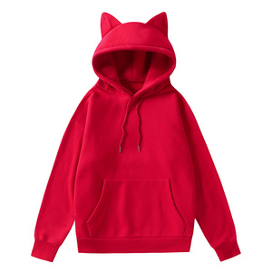 New Fashion Women Cat Ears Hoodies High Quality Long Sleeve Solid Colors Women Breathable Hoodies Spandex Cotton Casual Hoodies