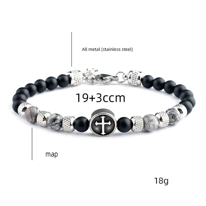 Vintage Bead Cross Charm Bracelet Stainless Steel Metal Beads Natural Stone Bracelet Beaded Bracelet For Men