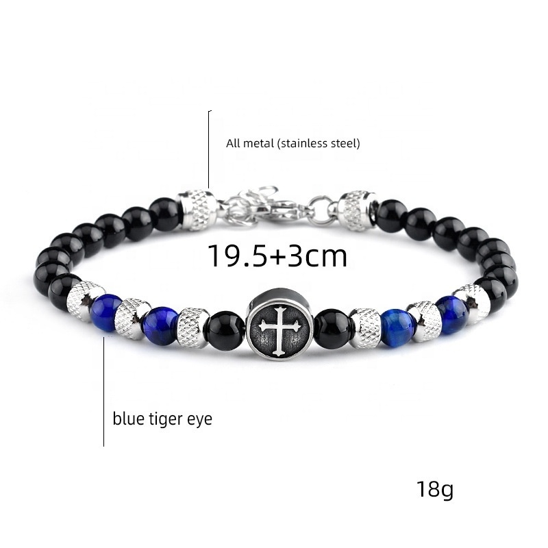 Vintage Bead Cross Charm Bracelet Stainless Steel Metal Beads Natural Stone Bracelet Beaded Bracelet For Men