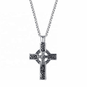 Stainless Steel Celtic Cross Necklace Nordic Viking Necklace Irish Knot Amulet Pendant Triquetra Pendant