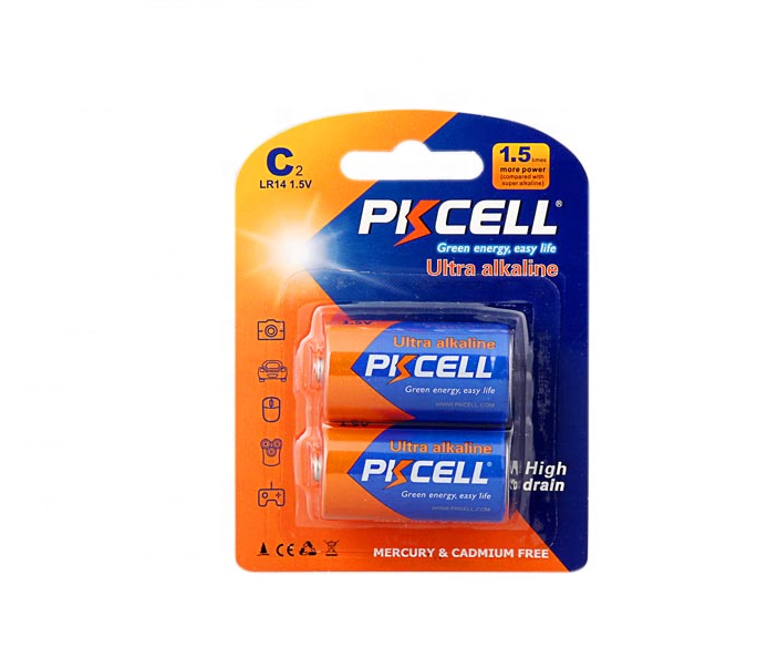 Hot selling pkcell 1.5v c size am2 lr14 alkaline battery for consumer electronics