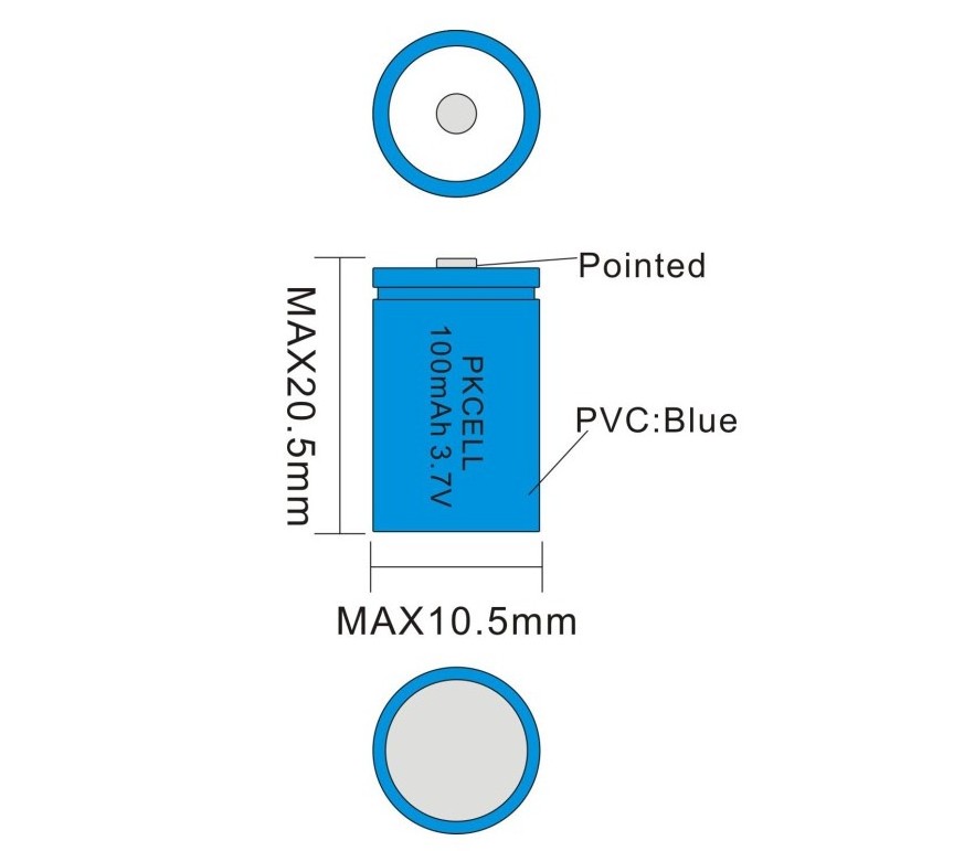 Smallest  size 3.7V Li-ion  lithium cylinder ICR10180 100mah rechargeable battery for remote control