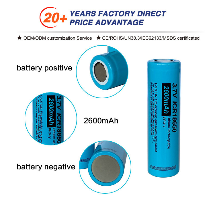 18650 Battery 18650 Li Battery Bulk 3.7V 2600mAh 18650 Rechargeable Li Ion Battery