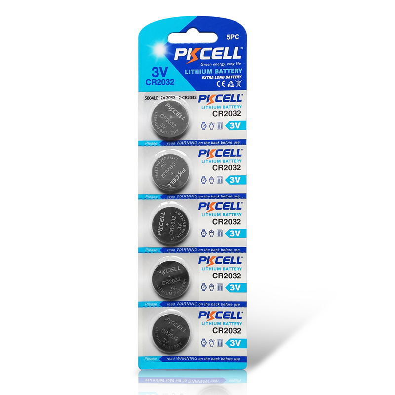 5 years shelf life Pkcell cr2032 batteries 3v button cell batteries cr 2032 for electric scale watch LED lighting