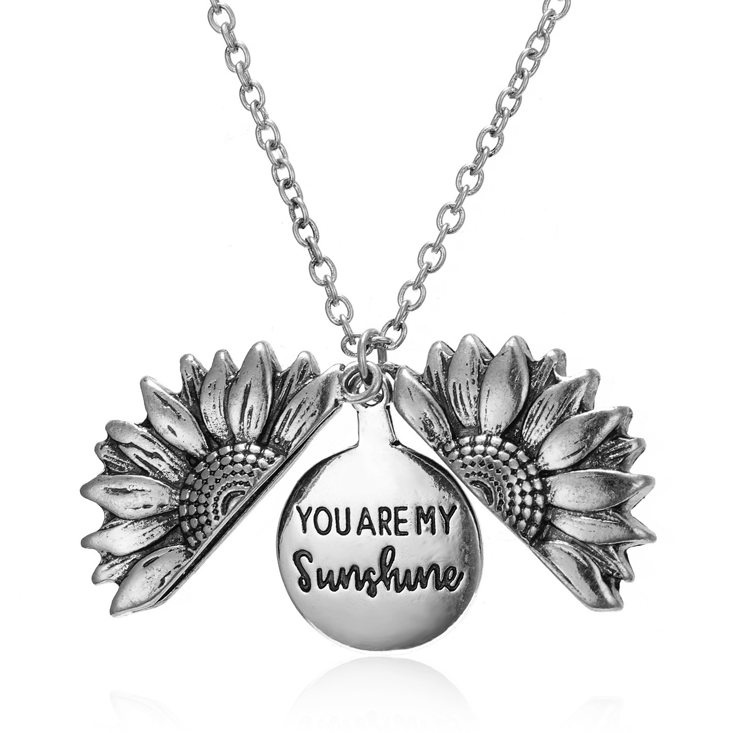 Iridescence Rainbow Color You Are My Sunshine Unfold Locket Sunflower Pendant Necklace