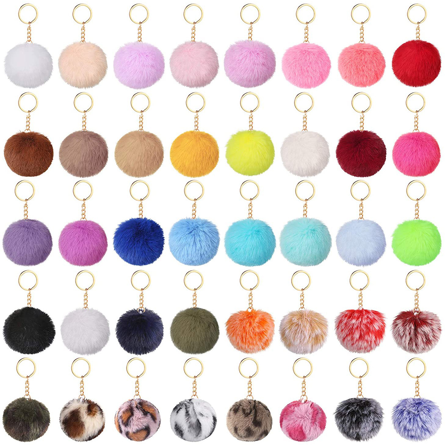 2024 wholesale factory's multi colors fur ball cute puff key ring 8cm pompom keychain for women