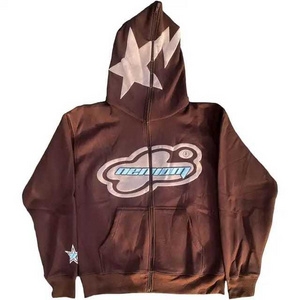 2023 Men Customized Men's Y2K Full Zip Up Hoodie Over Face Rhinestone Pattern Print vintage Oversized Hoodie High Quality OEM