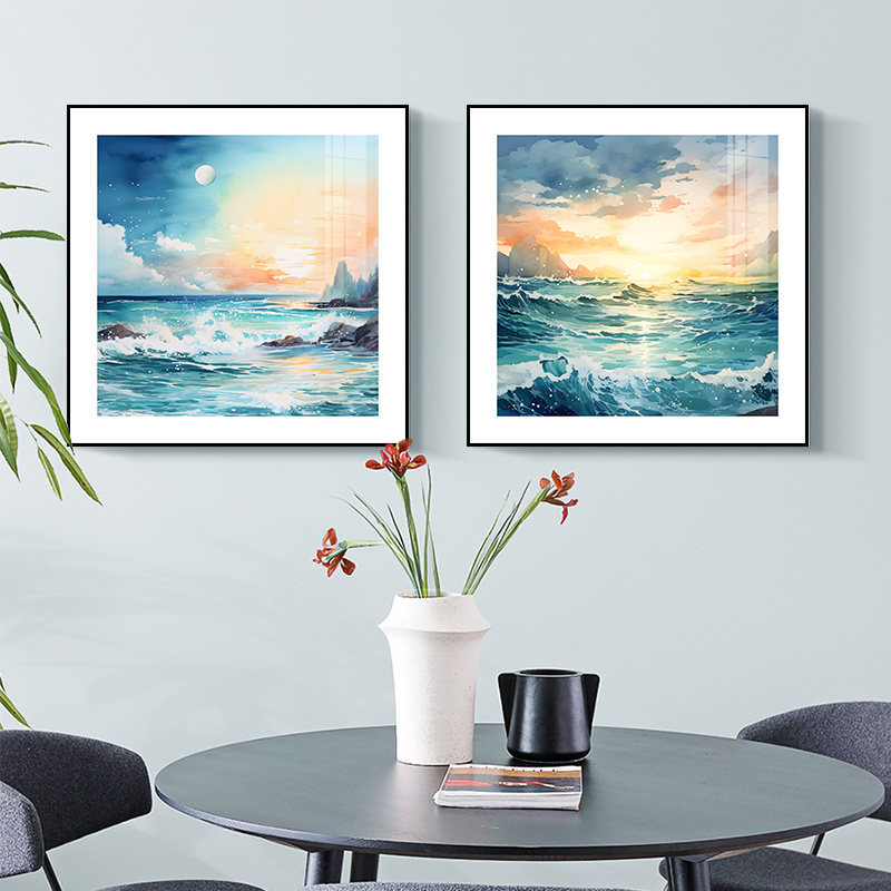 Seascape  painting  Square Decorative Painting For liveingroom  Original Blue Ocean Wall  Pictures