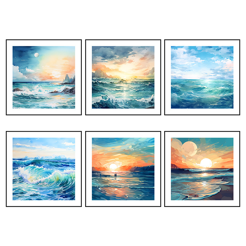 Seascape  painting  Square Decorative Painting For liveingroom  Original Blue Ocean Wall  Pictures