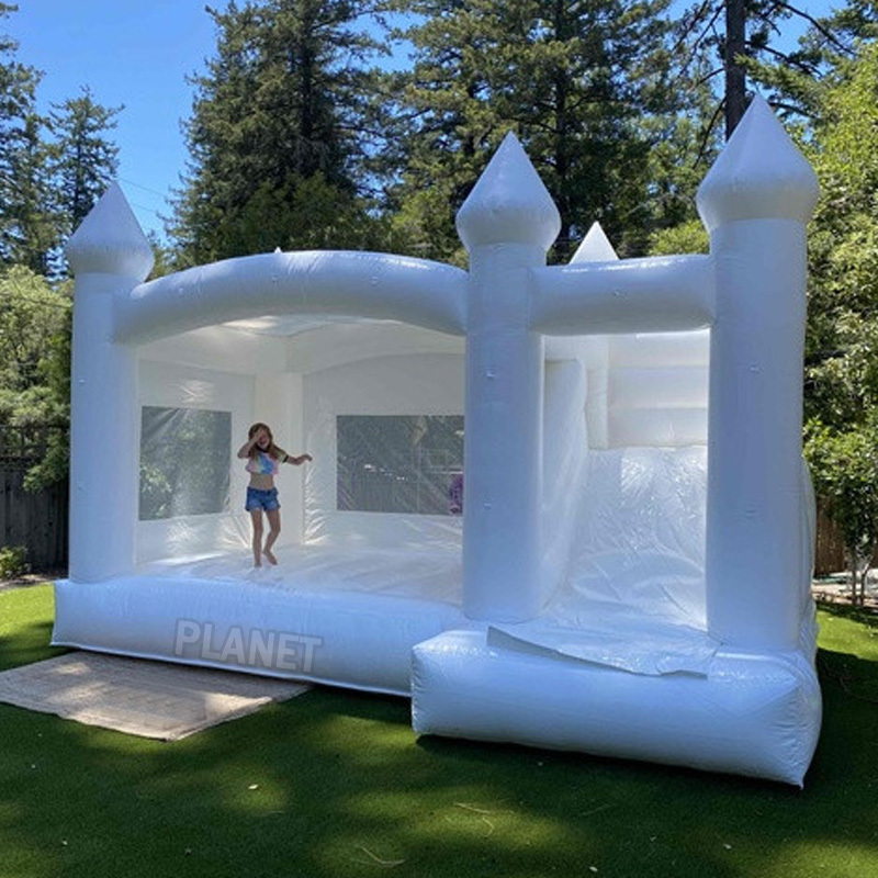 Commercial Giant All White Jumping Bouncy Castle Inflatable White Bounce Castle With Slide