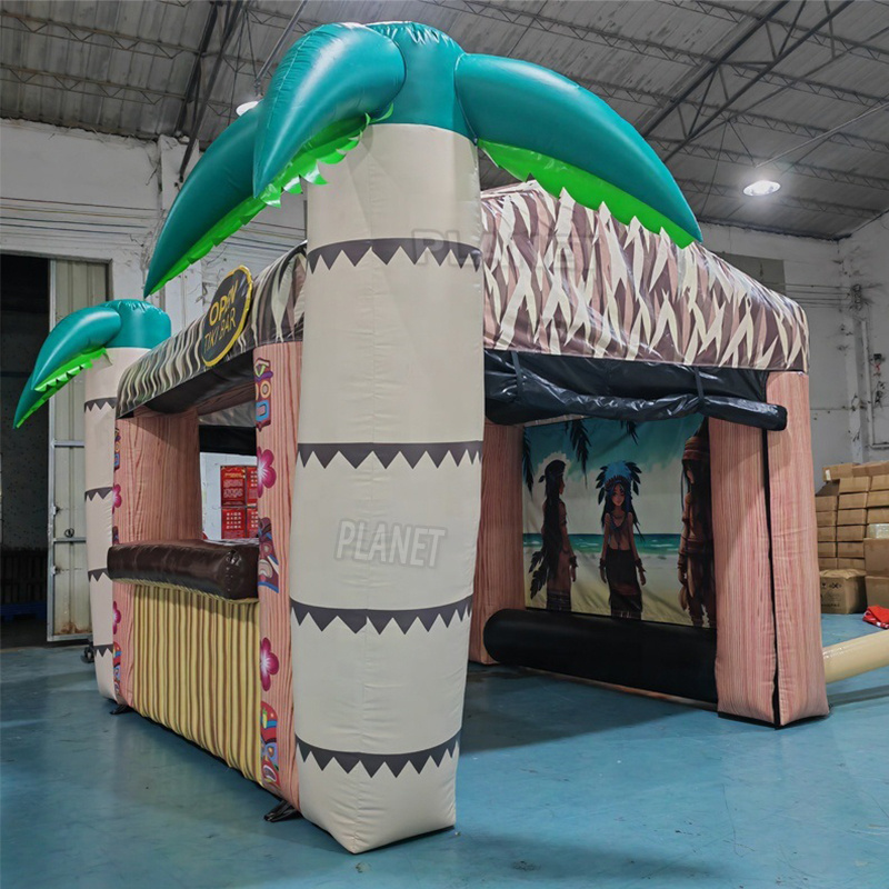 Outdoor Event Exhibition Inflatable Bar Counter PVC Tropical Inflatable Tiki Hut Bar With Palm Tree