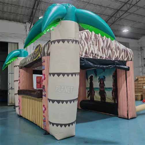 Outdoor Event Exhibition Inflatable Bar Counter PVC Tropical Inflatable Tiki Hut Bar With Palm Tree