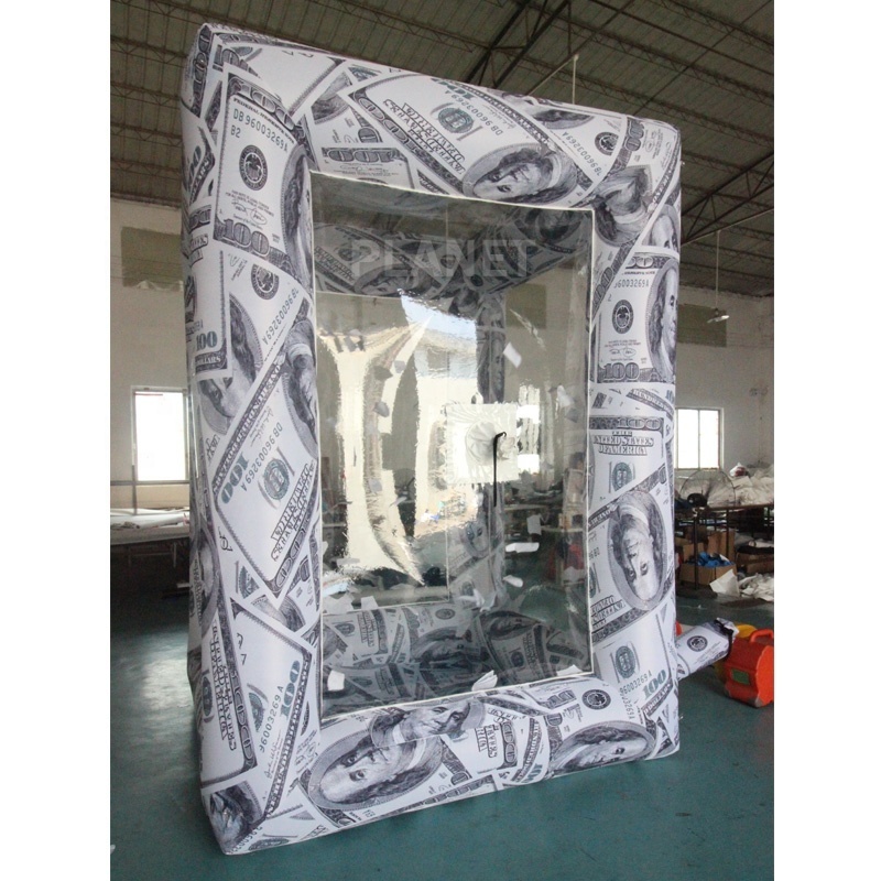 New Style Inflatable Cube Cash Money Catching Grab Machine Booth Money Grabbing Game Inflatable Money Flying Machine For Event