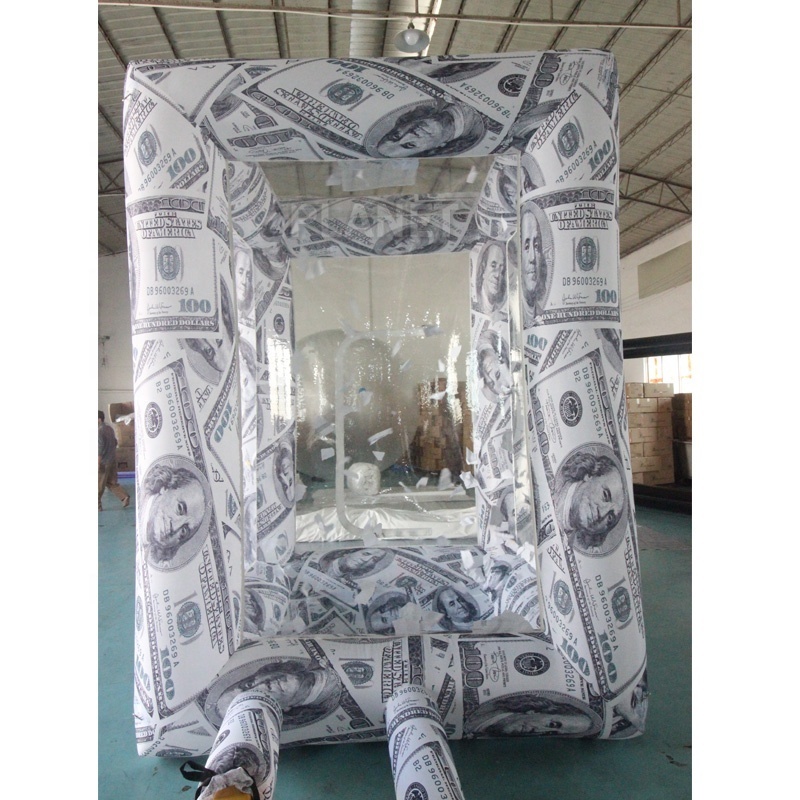 New Style Inflatable Cube Cash Money Catching Grab Machine Booth Money Grabbing Game Inflatable Money Flying Machine For Event