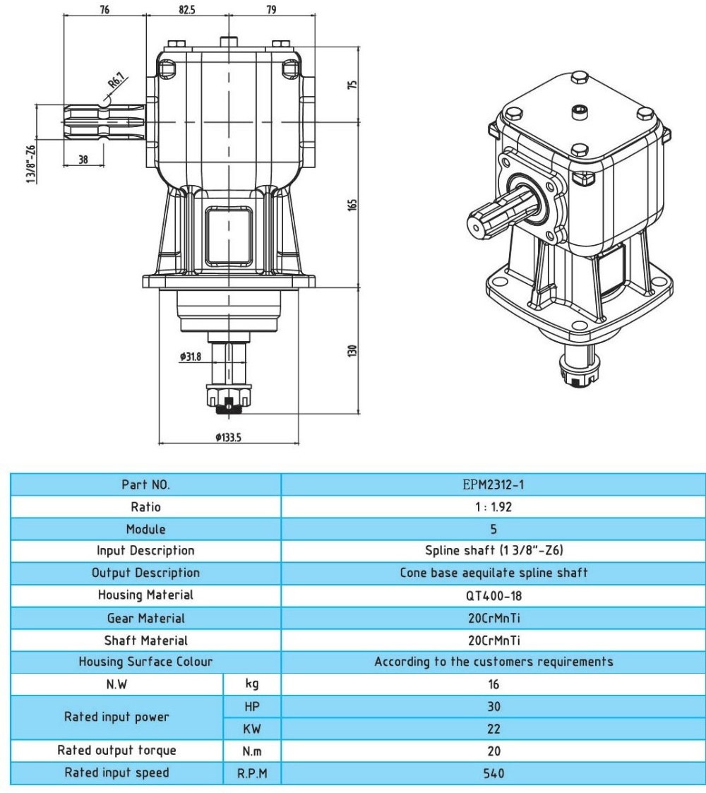 PTO Tractor gear box drive agricultural machinery parts 540 gearbox for Mower Rake PTO drive shaft gearbox