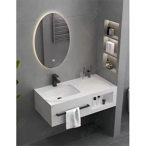 Customized modern rock plate sink artificial sintered stone slate cabinet basin wall hung bathroom single sink