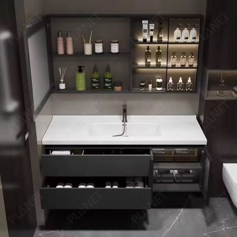 Modern Simple Design Bath Wall Mounted Bathroom Mirrored Vanity Cabinet With Ceramic Sink