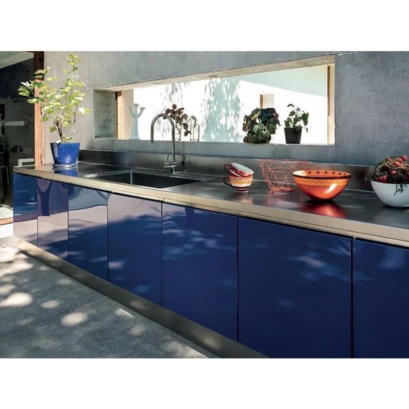 Blue Kitchen High Glossy Cabinets Stainless Steel Outdoor Kitchen Cabinets All-In-One Modern Design Kitchen