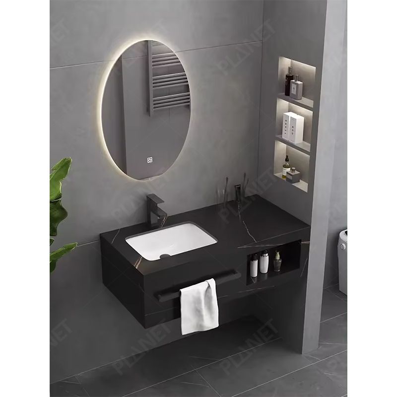 Customized modern rock plate sink artificial sintered stone slate cabinet basin wall hung bathroom single sink