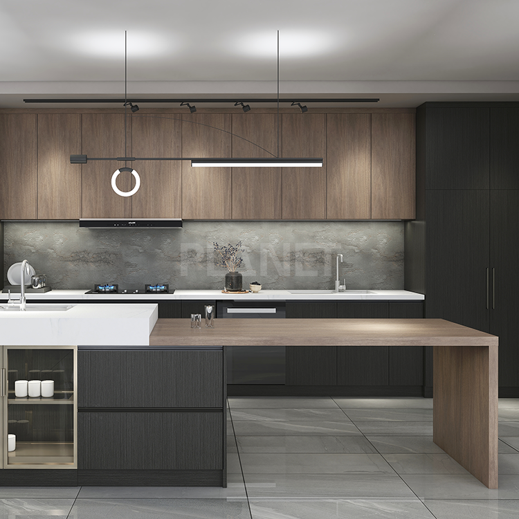 New Style Nordic Curved Laminate Veneers Kitchen Cabinet With Teak Kitchen Cabinet Doors