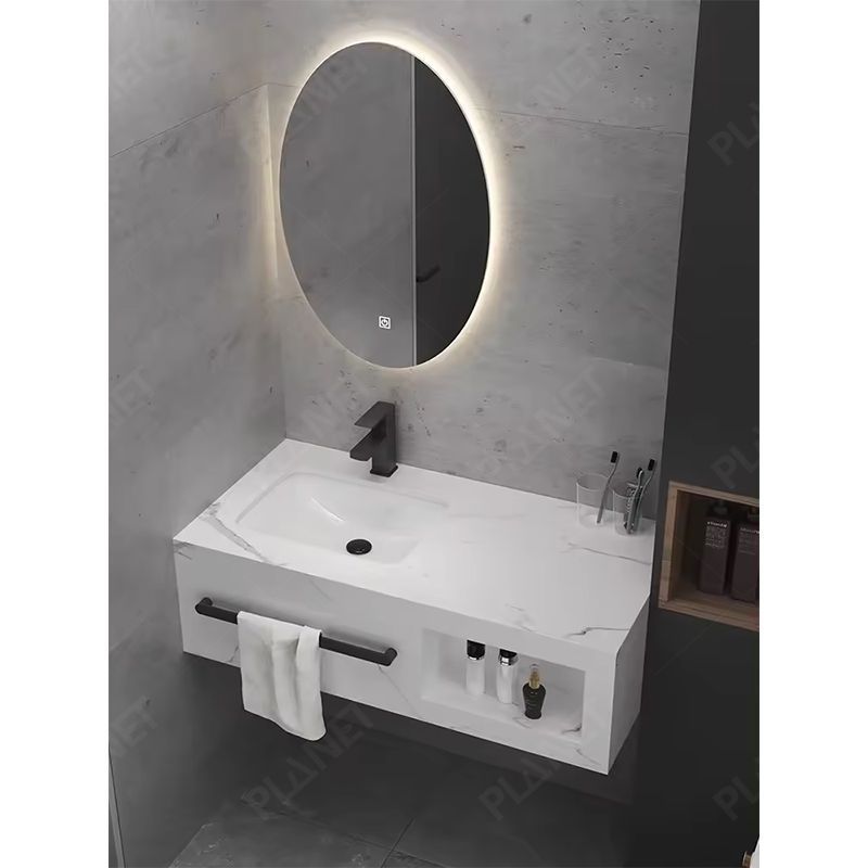 Customized modern rock plate sink artificial sintered stone slate cabinet basin wall hung bathroom single sink