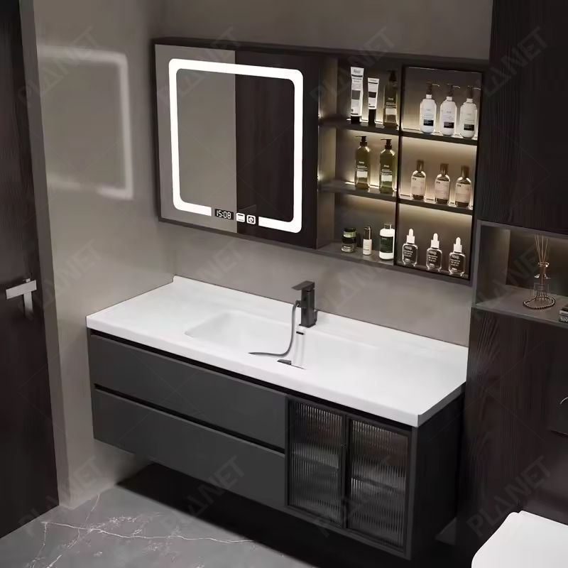 Modern Simple Design Bath Wall Mounted Bathroom Mirrored Vanity Cabinet With Ceramic Sink